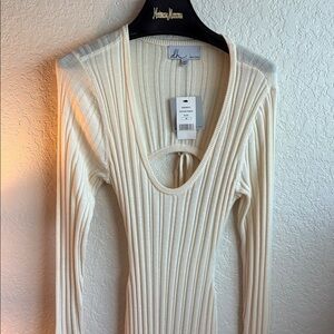 Cream Ribbed Knit Dress